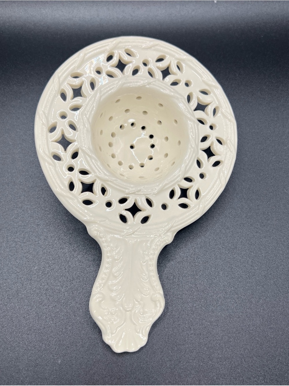 Antique Style Reticulated Creamware Tea Strainer Leeds Yates Y&Co Pierced 90